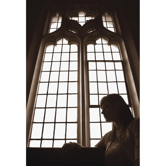 Silhouette Of Woman In Front Of Church Window Poster Print by Nathan Lau / Design Pics