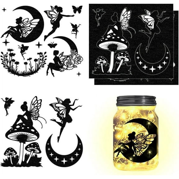 Silhouette Paper for Lighting Decoration Paper Cut Light Box Mermaid Angel & Fairy 150x170mm 4pcs/set
