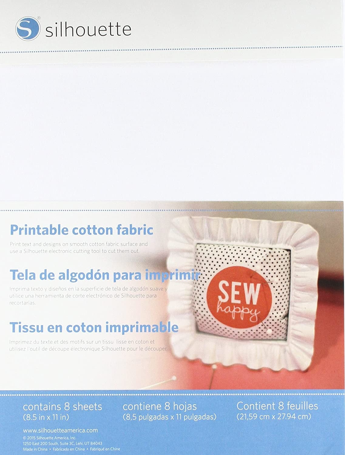 Silhouette Printable Cotton Fabric 8.5"X11" 8/PkgWhite
