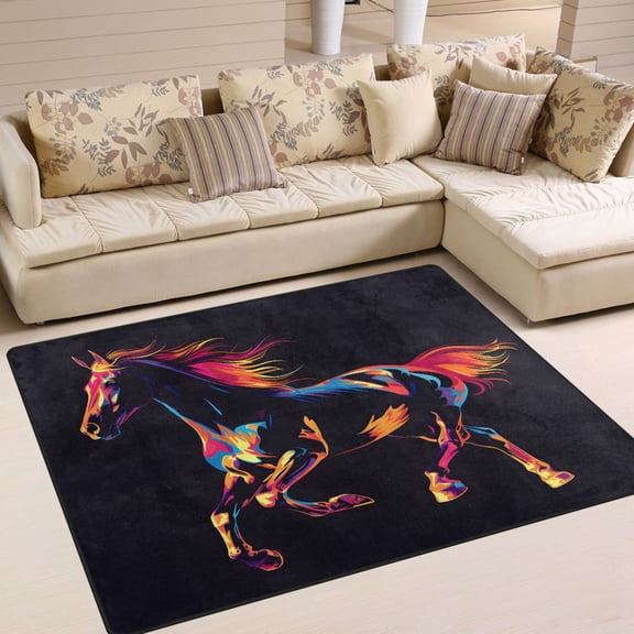 Silhouette Running Horse Area Rug Washable 80 x 58 Floor Carpet Mat Non Slip for Bedroom Living Room Home Decor
