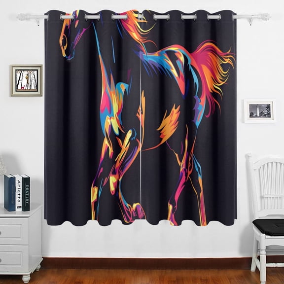 Silhouette Running Horse Curtains Black Out 63 Inch Length Curtains for Sliding Glass Doors Bedroom Living Room 2 Panels Set