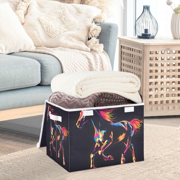 Silhouette Running Horse Storage Basket Foldable Laundry Basket Shelf Kids Toy Storage Container Organizer with Handles