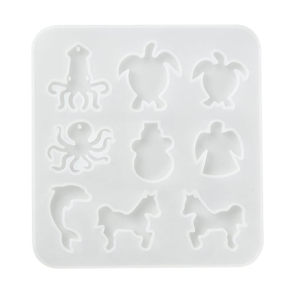 Silhouette Silicone Molds Cabochon & Pendants Resin Casting Molds For UV Resin Epoxy Resin Jewelry Making Octopus & Turtle & Angel & Dolphin & Horse White 95x90x4mm Hole: 1.3mm Silicone