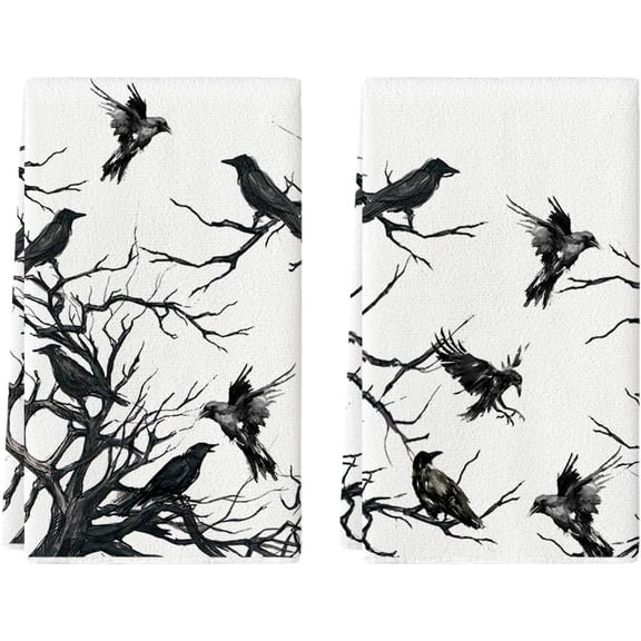 Silhouette Tree Branches Crows Halloween Kitchen Towels Dish Towels, 18x26 Inch Seasonal Decoration Hand Towels Set of 2