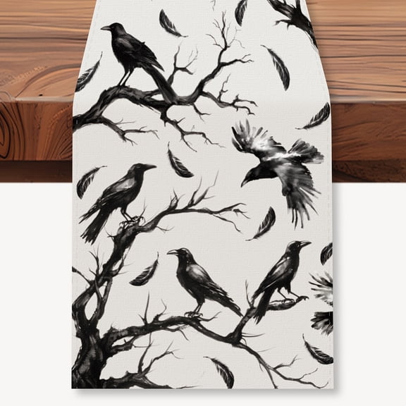 Silhouette Tree Crows Table Runner 13x72 Inch Gothic Ravens Branches Kitchen Dining Table Decoration Farmhouse Fall Seasonal Tables Runners