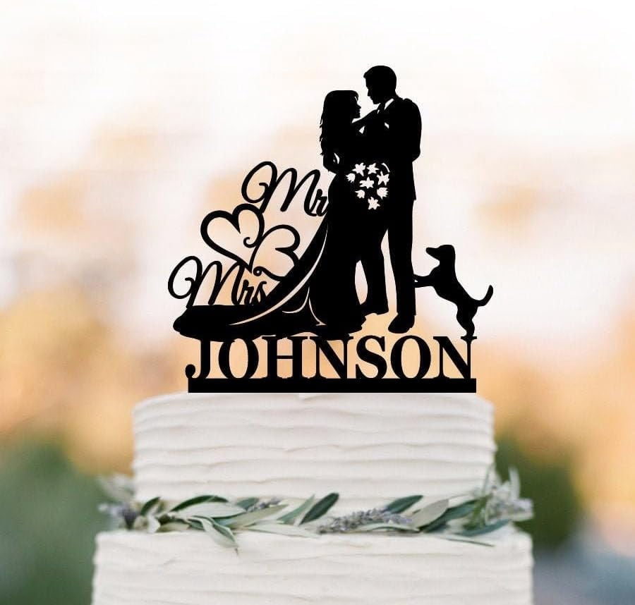 Silhouette Wedding Cake Toppers,Bride Groom Cake Topper With Dog,Bridal ...