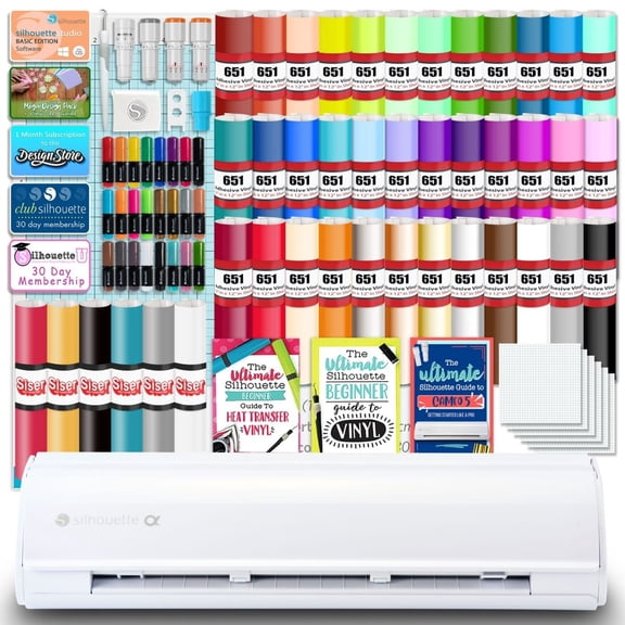 Silhouette White Cameo 5 Alpha w/ Advanced Blade Pack, 38 Oracal Sheets, HTV