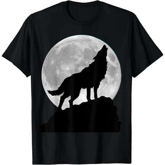 Silhouette Wolf in moon light Cool Wild Dog Wolves howling Unisex T-Shirt for Men Women Kids Toddler,Black Color,Size 3T