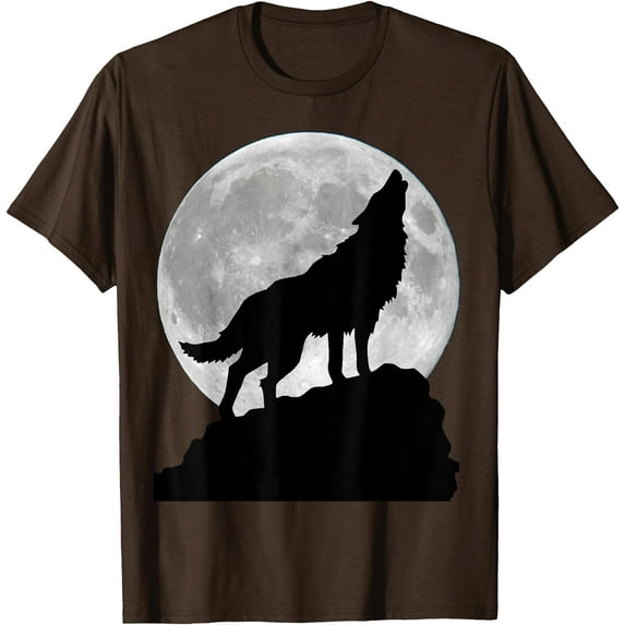 Silhouette Wolf in moon light Cool Wild Dog Wolves howling Unisex T-Shirt for Men Women Kids Toddler,Dark Chocolate Color,Size XL