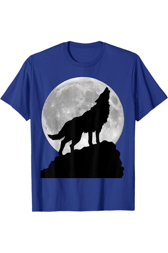 Silhouette Wolf in moon light Cool Wild Dog Wolves howling Unisex T-Shirt for Men Women Kids Toddler,Royal Blue Color,Size YXL