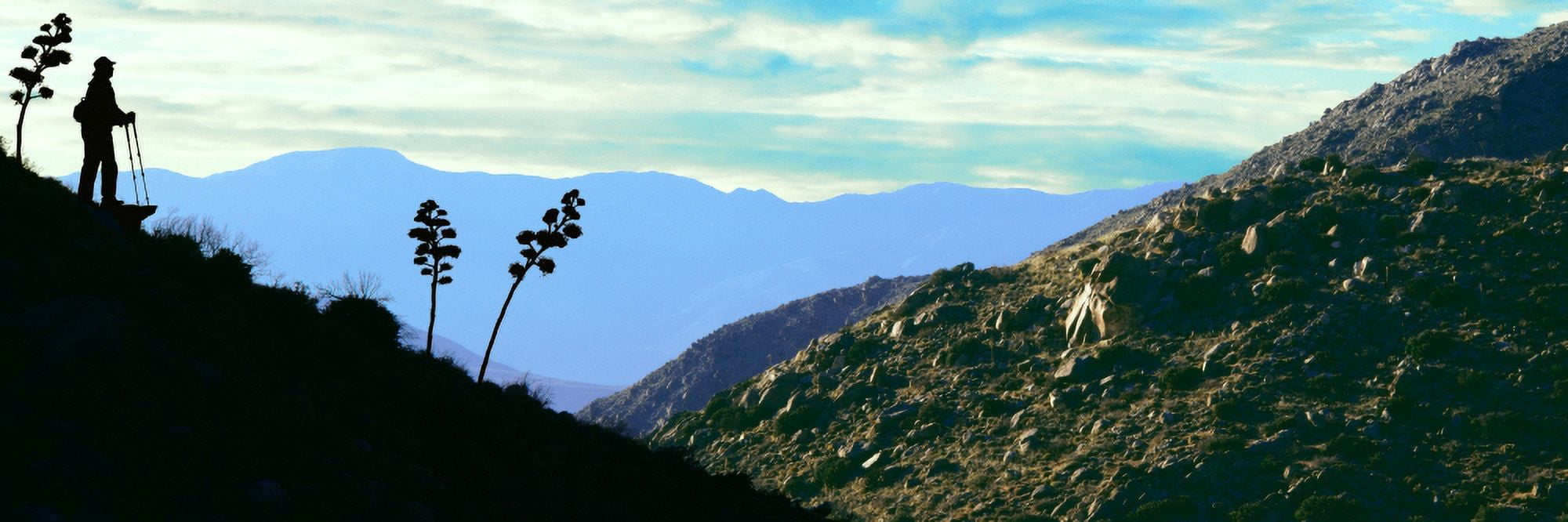 Silhouette of hiker on mountain California Riding And Hiking Trail Anza Borrego Desert State Park Colorado Desert San Diego County California USA Canvas Art - Panoramic Images (27 x 9)