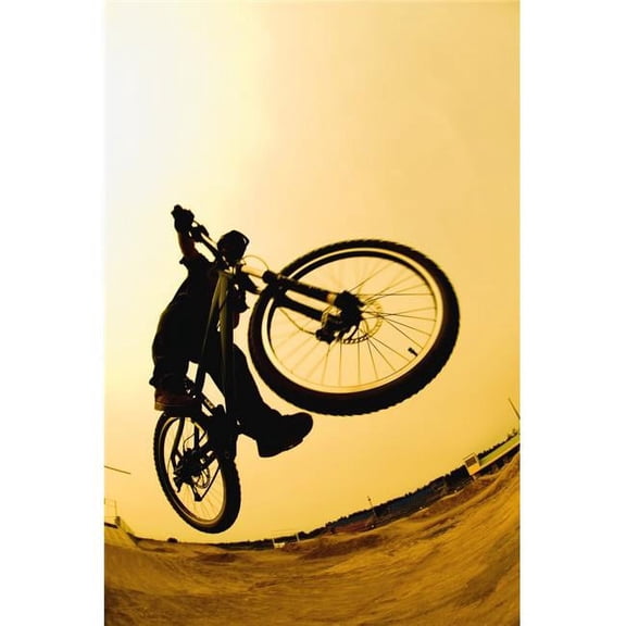 Silhouette of A Cyclist Against A Yellow Sky Poster Print by Corey Hochachka - 11 x 17