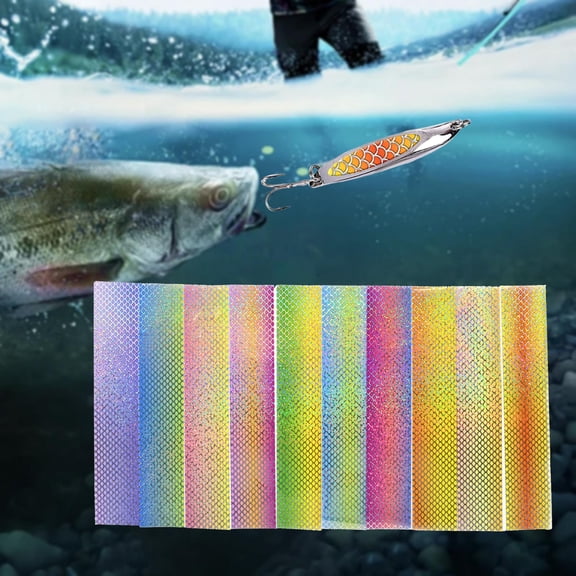 koolsoo 10 Pieces ing Lure Sticker, Fake Scales Sticker, Waterproof, Materials Flash Film Tape for Crafts Metal Baits Making