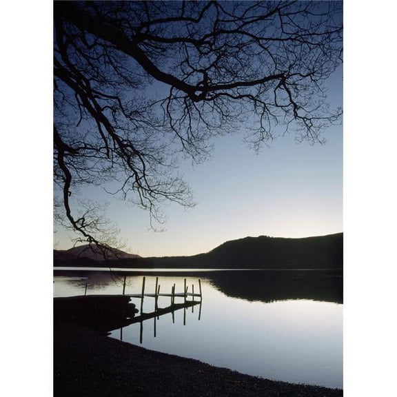 Silhouette of Pier On Lake At Derwent Water Poster Print, 13 x 18