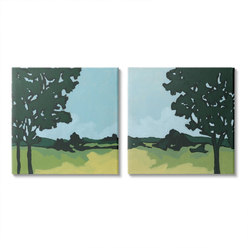 Silhouette of Trees in Meadow Landscape Landscape Gallery-Wrapped Canvas Print Wall Art, Set of 2, 17x17