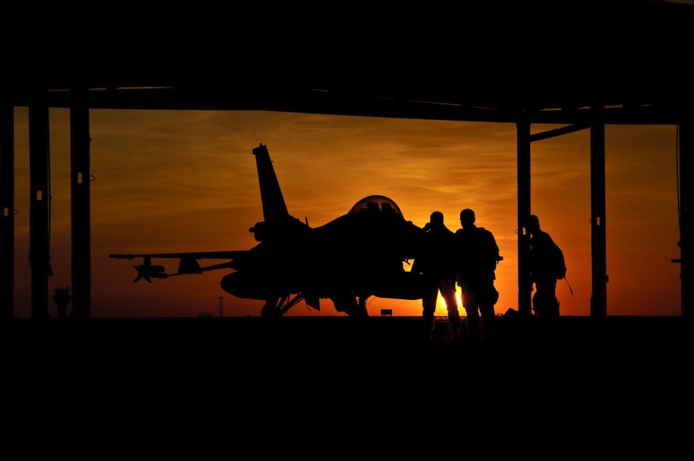 Silhouette of a Chilean Air Force F-16C Block 50 at Natal Air Force Base Brazil Canvas Art - Giovanni CollaStocktrek Images (35 x 23)