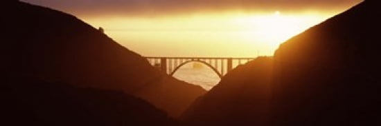 Silhouette of a bridge at sunset Bixby Bridge Big Sur California USA Canvas Art - Panoramic Images (36 x 12)