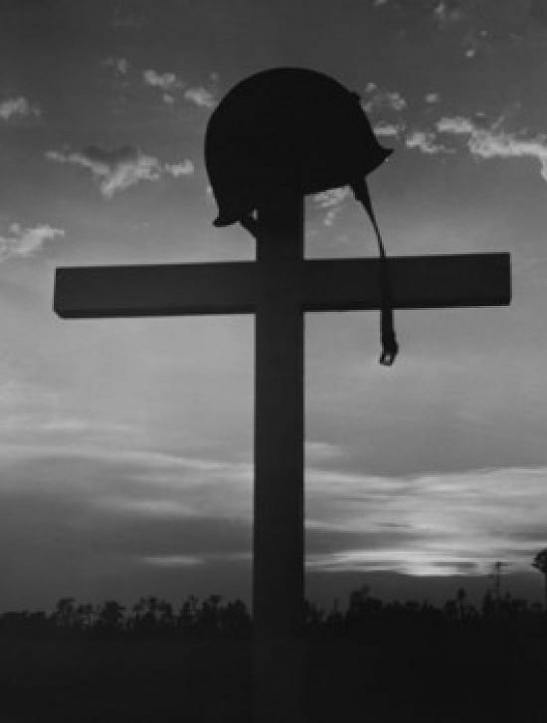 Silhouette of a helmet on a cross Canvas Art - (24 x 36)