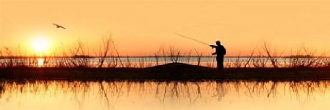 Silhouette of a man fishing Canvas Art - Panoramic Images (18 x 7)