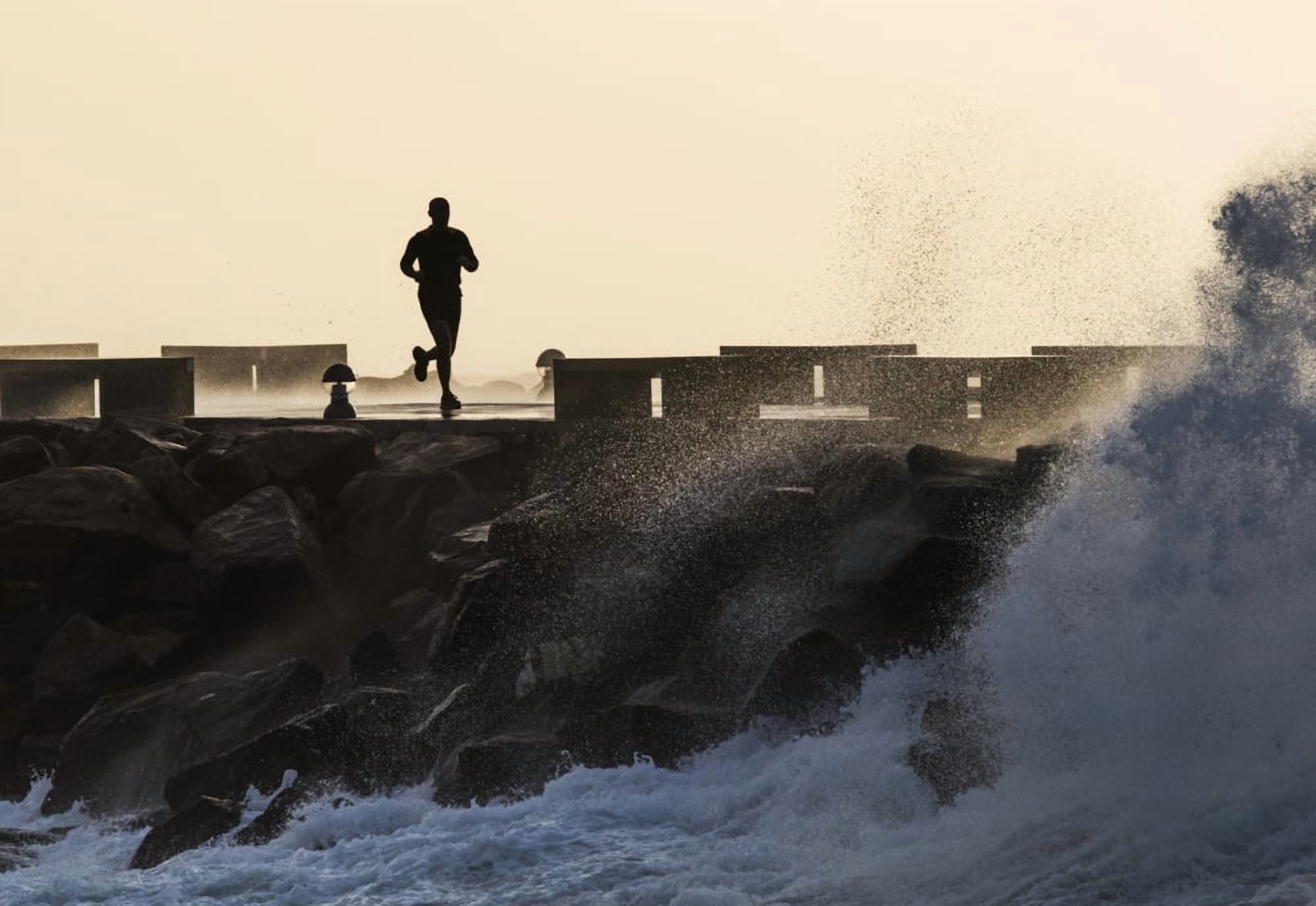 Silhouette of a man running along the coast La Isla Tarifa Cadiz Andalusia Spain Canvas Art - Ben Welsh Design Pics (18 x 12)