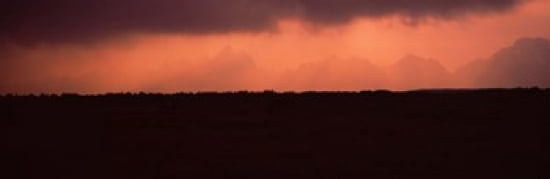 Silhouette of a mountain range at dusk Teton Range Grand Teton National Park Wyoming USA Canvas Art - Panoramic Images (36 x 12)