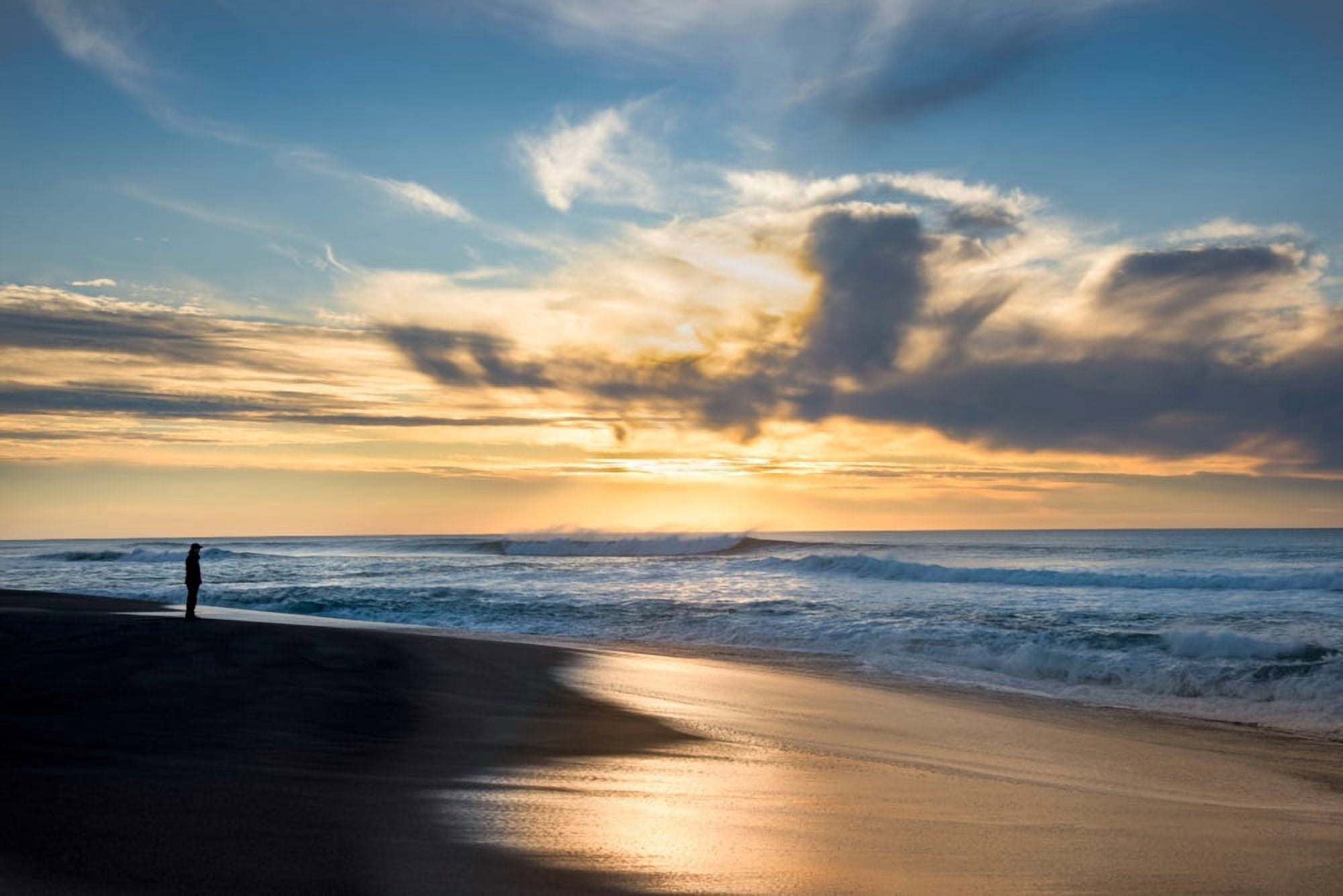 Silhouette of a person standing on the beach Point Reyes National Seashore Marin County California USA Canvas Art - Panoramic Images (24 x 36)