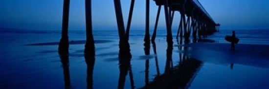 Silhouette of a pier Hermosa Beach Pier Hermosa Beach California USA Canvas Art - Panoramic Images (36 x 12)
