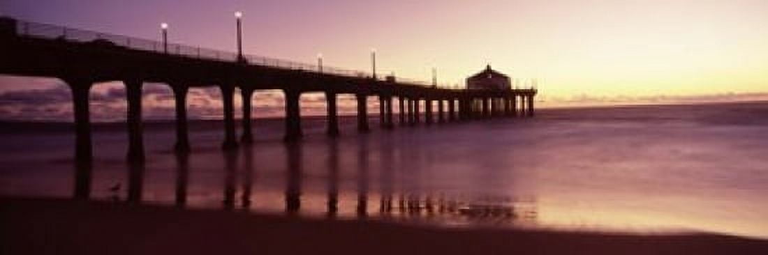 Silhouette of a pier Manhattan Beach Pier Manhattan Beach Los Angeles County California USA Canvas Art - Panoramic Images (18 x 6)