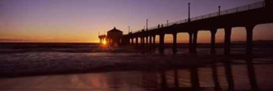 Silhouette of a pier Manhattan Beach Pier Manhattan Beach Los Angeles County California USA Canvas Art - Panoramic Images (36 x 12)