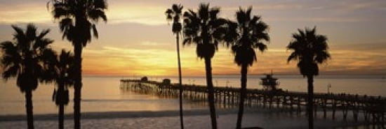 Silhouette of a pier San Clemente Pier Los Angeles County California USA Canvas Art - Panoramic Images (36 x 12)