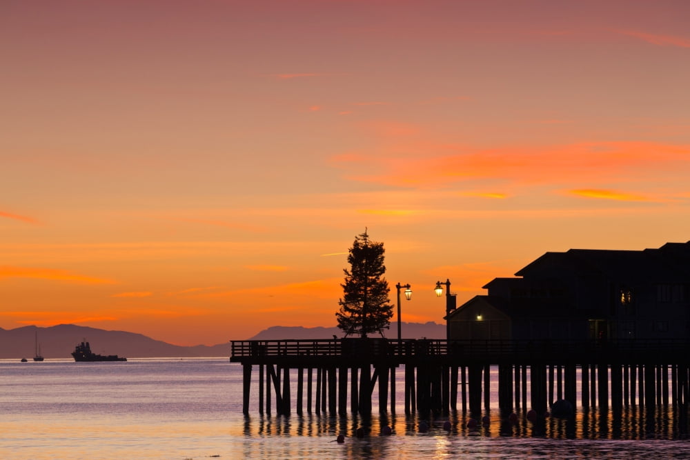 Silhouette of a pier Stearns Wharf Santa Barbara California USA Canvas Art - Panoramic Images (27 x 9)