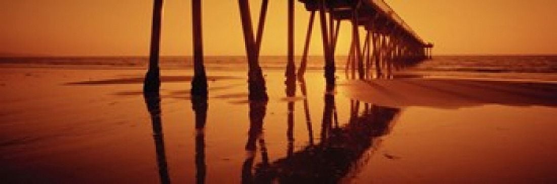 Silhouette of a pier at sunset Hermosa Beach Pier Hermosa Beach California USA Canvas Art - Panoramic Images (18 x 6)