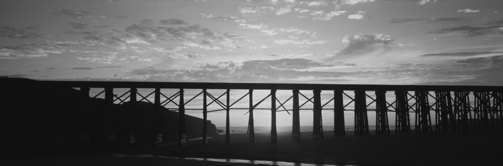 Silhouette of a railway bridge Pudding Creek Bridge Fort Bragg California USA Canvas Art - Panoramic Images (12 x 36)