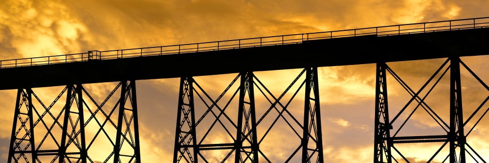 Silhouette of a railway bridge at sunset Gaviota State Park California USA Canvas Art - Panoramic Images (36 x 12)
