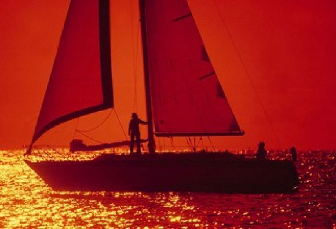 Silhouette of a sailboat in a lake Lake Michigan Chicago Cook County Illinois USA Canvas Art - Panoramic Images (36 x 25)