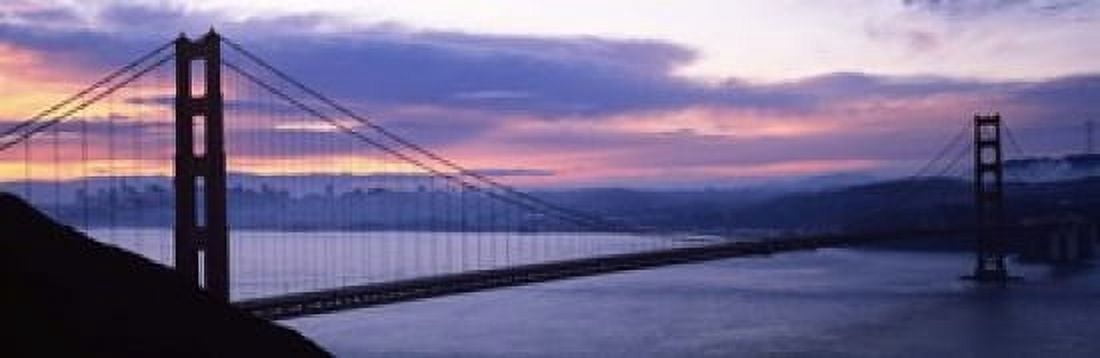 Silhouette of a suspension bridge at dusk Golden Gate Bridge San Francisco California USA Canvas Art - Panoramic Images (18 x 6)