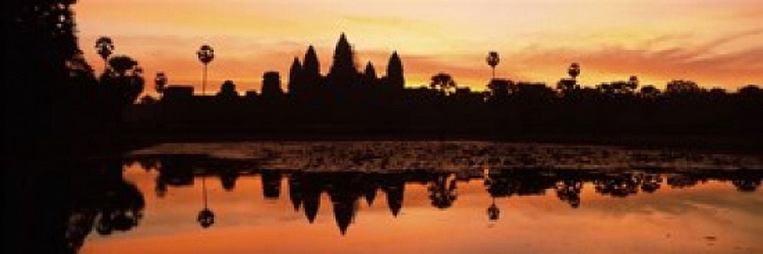 Silhouette of a temple Angkor Wat Angkor Cambodia Canvas Art - Panoramic Images (18 x 7)