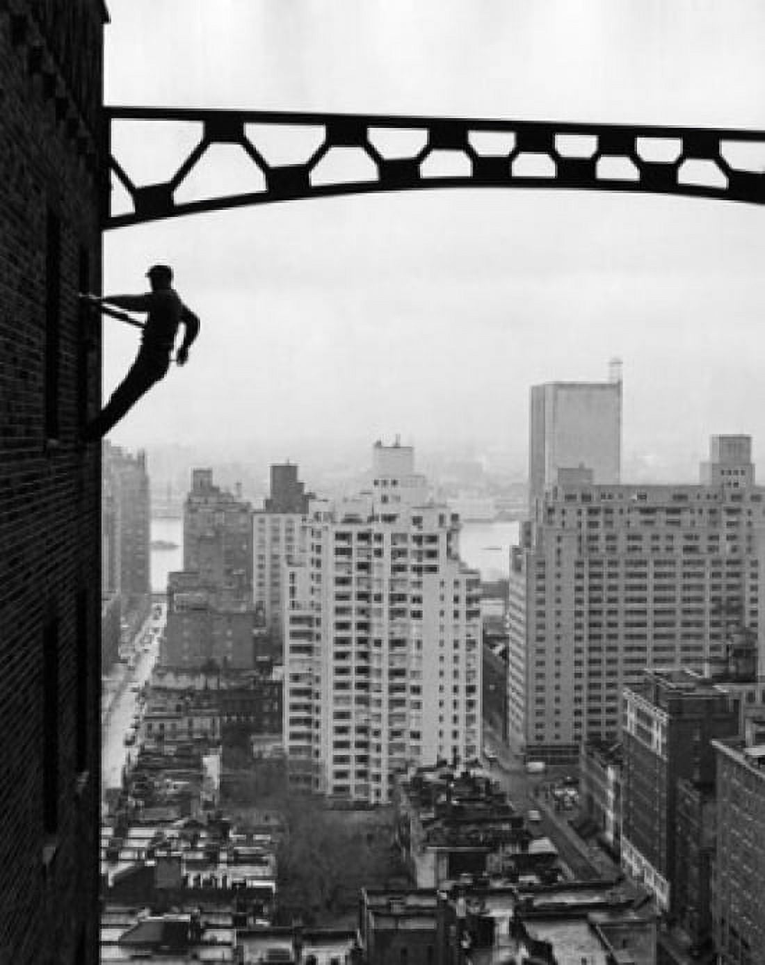 Silhouette of a window cleaner cleaning a window of a building Canvas Art - (18 x 24)