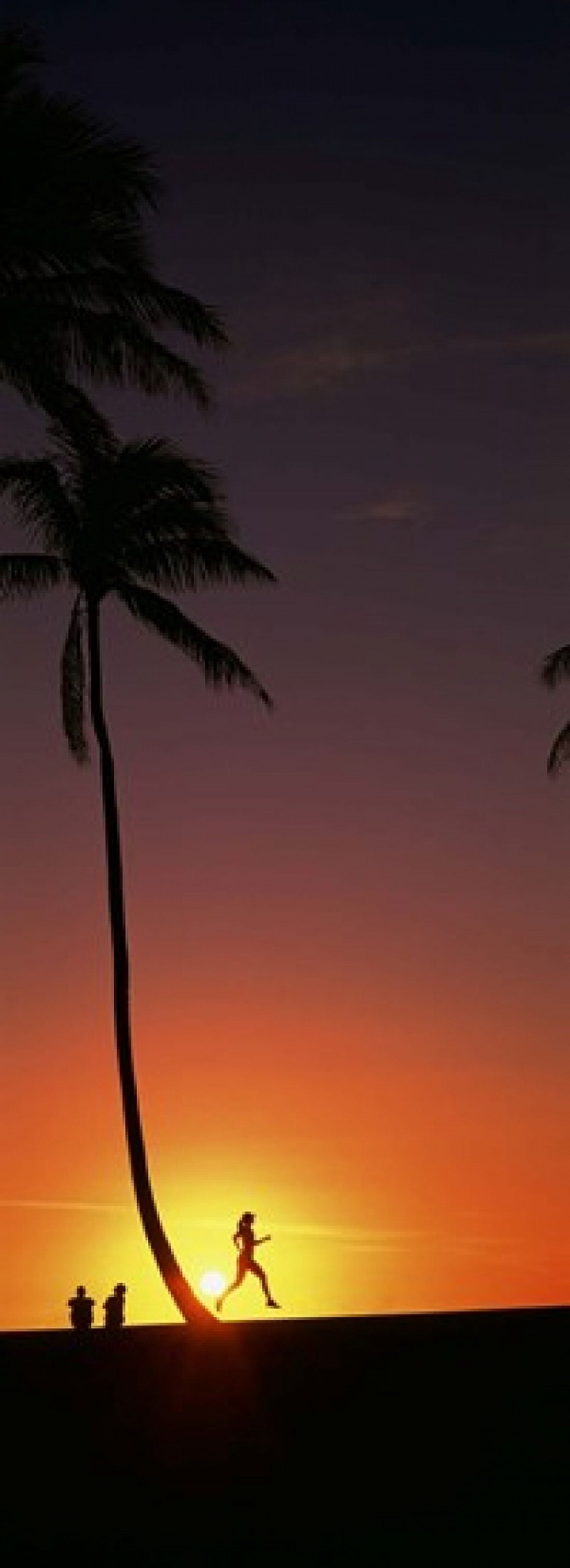 Silhouette of a woman running on the beach Magic Island Hawaii USA Canvas Art - Panoramic Images (18 x 7)