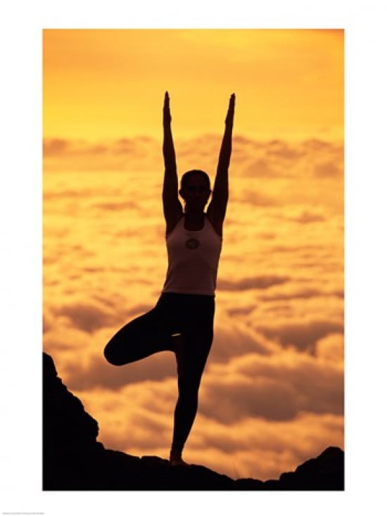 Silhouette of a young woman practicing yoga Haleakala Maui Hawaii USA Canvas Art - (18 x 24)