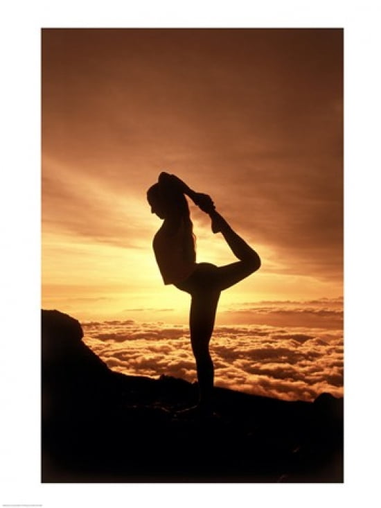 Silhouette of a young woman practicing yoga Haleakala National Park Maui Hawaii USA Canvas Art - (18 x 24)
