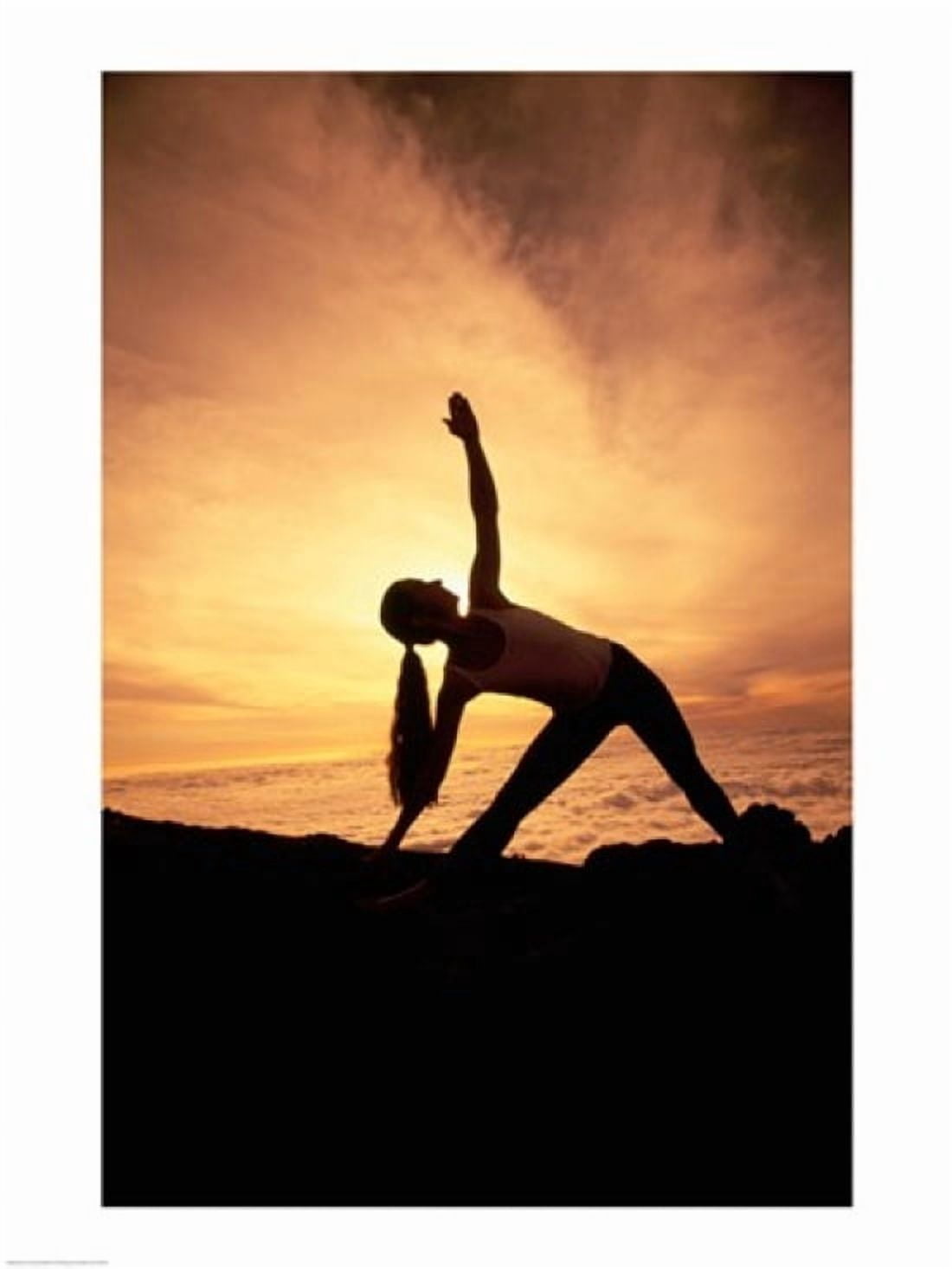 Silhouette of a young woman practicing yoga Haleakala National Park Maui Hawaii USA Canvas Art -  (18 x 24)