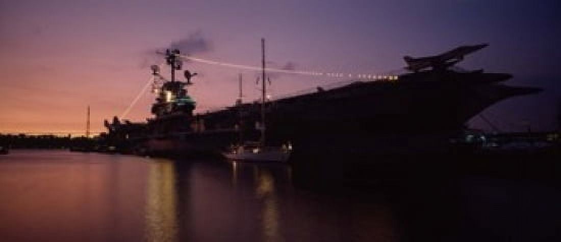 Silhouette of an aircraft carrier in the sea USS Intrepid New York City New York State USA Canvas Art - Panoramic Images (15 x 6)