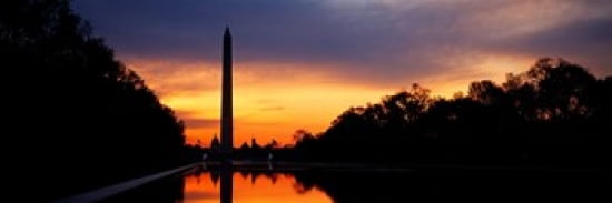 Silhouette of an obelisk at dusk Washington Monument Washington DC USA Canvas Art - Panoramic Images (36 x 13)