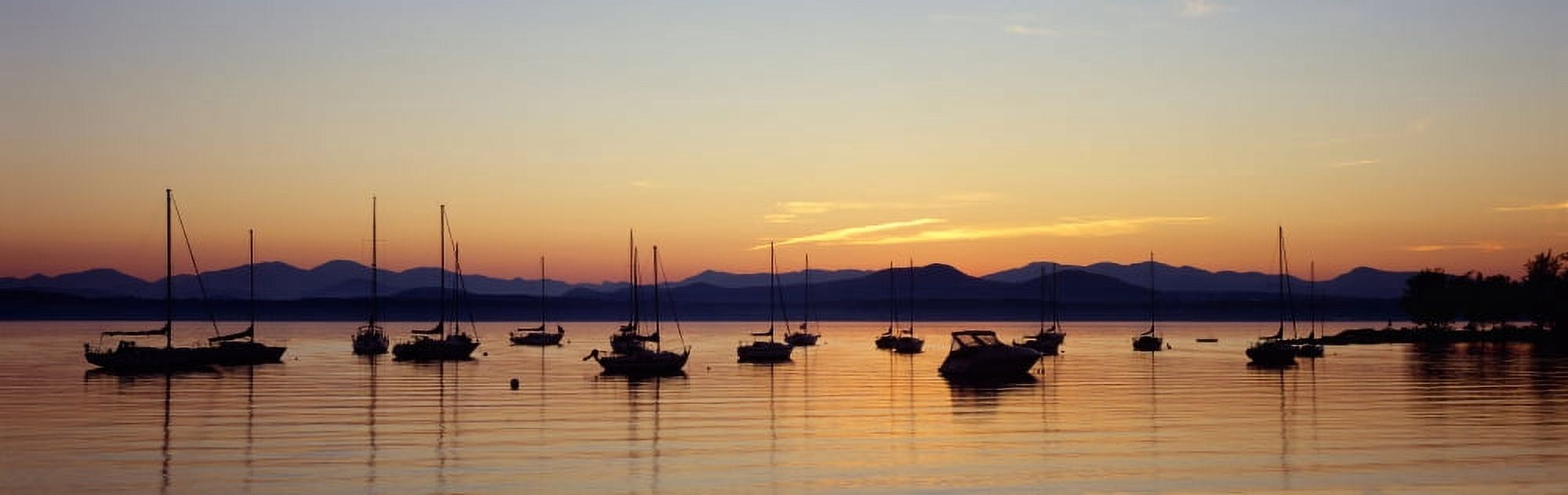 Silhouette of boats in a lake Lake Champlain Vermont USA Canvas Art - Panoramic Images (27 x 9)