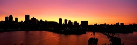 Silhouette of buildings at dusk Montreal Quebec Canada 2010 Canvas Art - Panoramic Images (36 x 12)