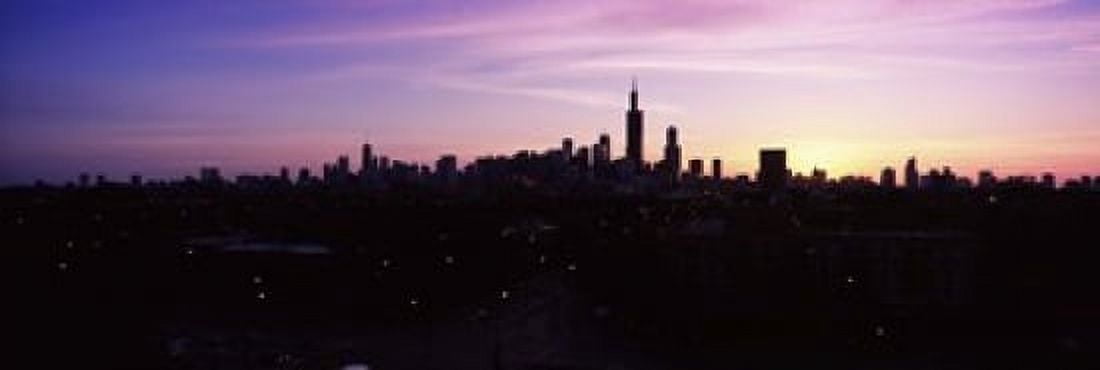 Silhouette of buildings at sunrise Chicago Illinois USA Canvas Art - Panoramic Images (18 x 6)