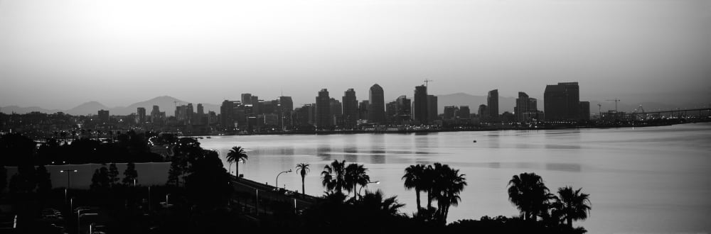 Silhouette of buildings at the waterfront San Diego San Diego Bay San Diego County California USA Canvas Art - Panoramic Images (12 x 36)