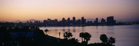 Silhouette of buildings at the waterfront San Diego San Diego Bay San Diego County California USA Canvas Art - Panoramic Images (36 x 12)
