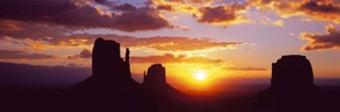 Silhouette of buttes at sunset Monument Valley Utah USA Canvas Art - Panoramic Images (18 x 6)